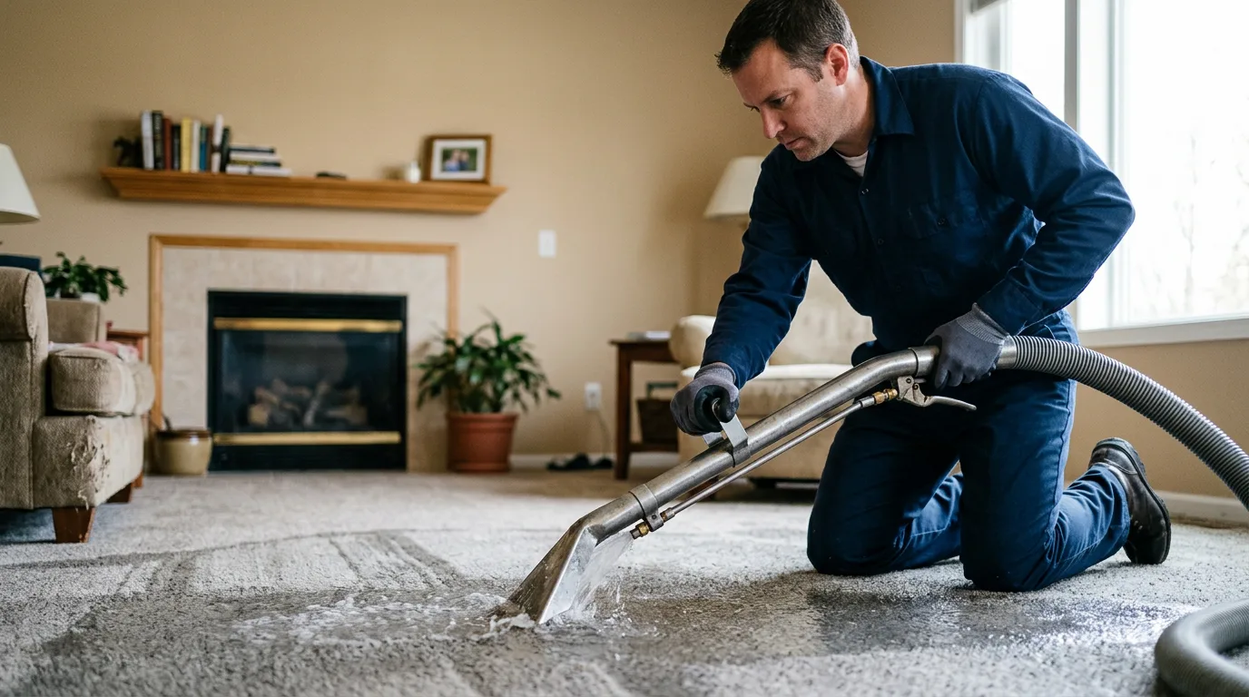 Water damage restoration technician working near Cloverdale, IN